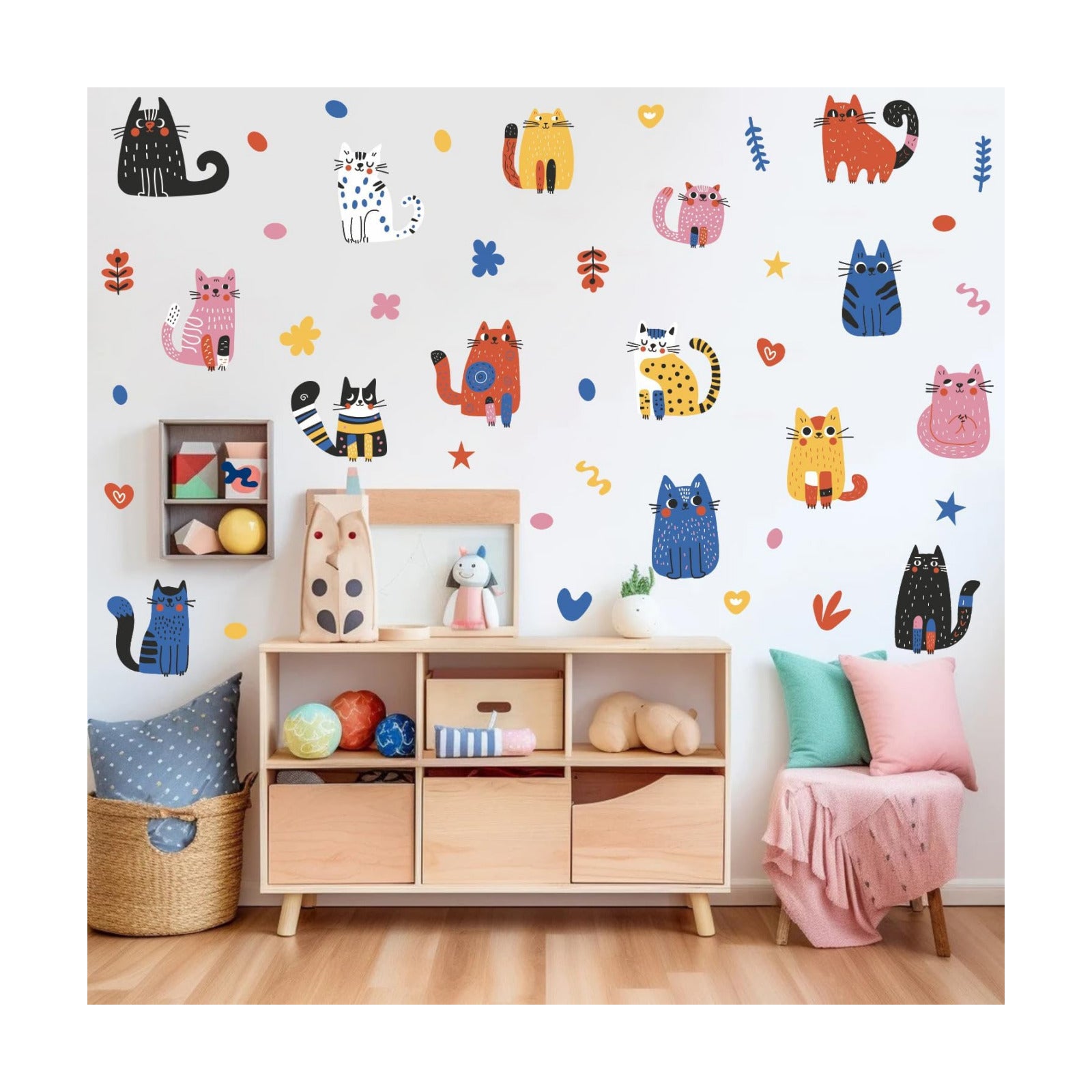 Colorful Doodle Wall Decal / Cat