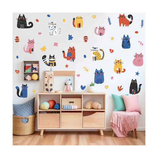 Colorful Doodle Wall Decal / Cat