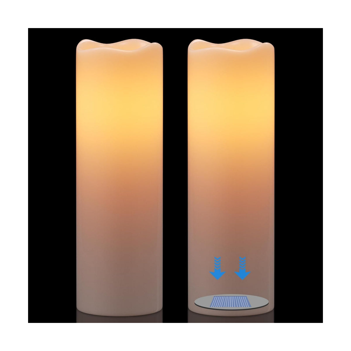 GenSwin Solar Candles Outdoor Waterproof Lantern Ivory White 4 x 14 in | IP65, Sensor for Dusk to Dawn, Large Pillar
