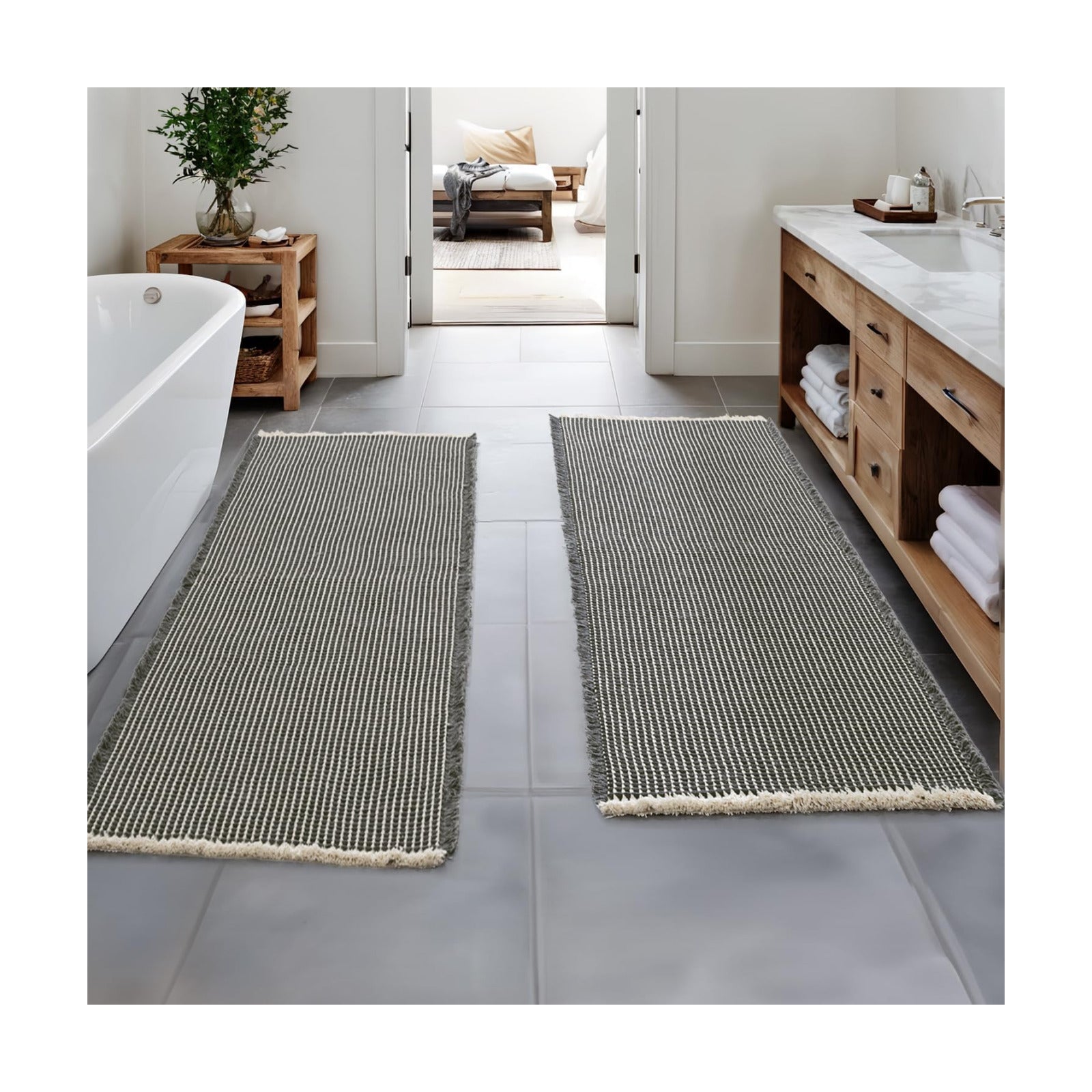 MIULEE Set of 2 Waffle Bathroom Runner Rugs Dark Grey&Yellow 2'x6'(24"x72")