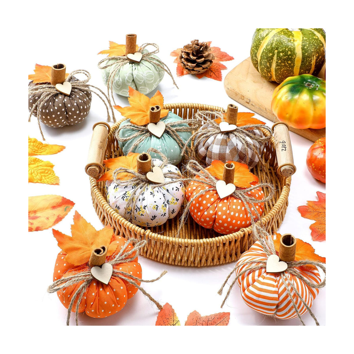 Geelin 8 Pcs Fall Fabric Pumpkins Thanksgiving Farmhouse Table Decor