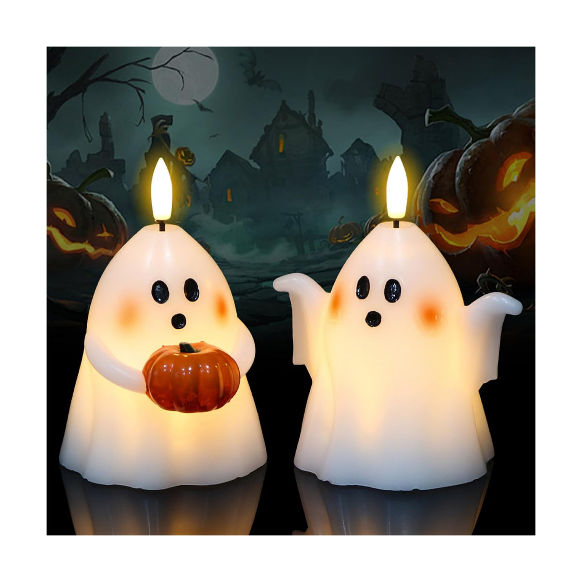 Wondise Halloween Flameless Candles with 6hrs Timer Spooky Ghost | Battery Operated Candles 3D Flickering Wick Real Wax