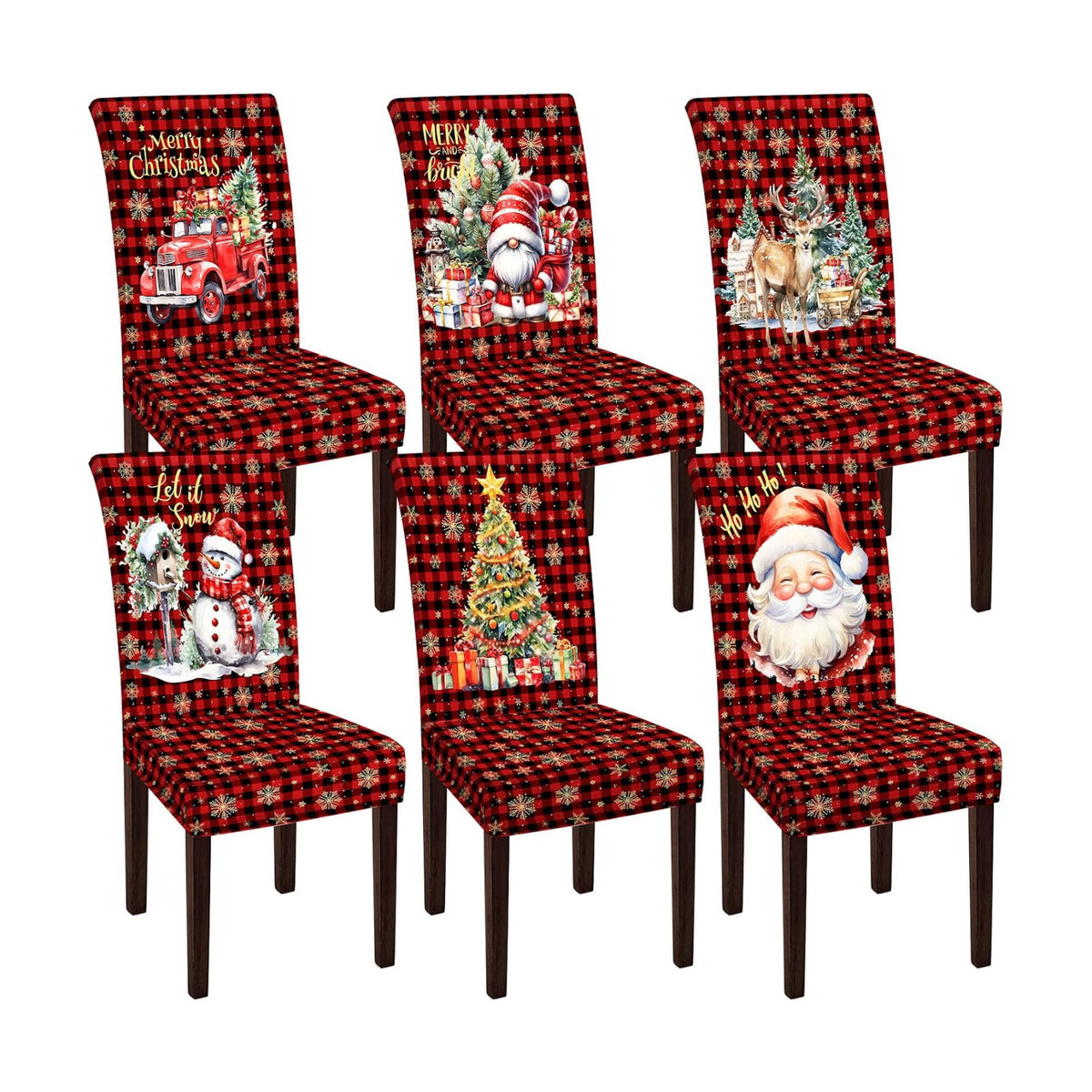 Moukeren 6 Pcs Christmas Chair Covers Plaid Dining Chair Slipcovers