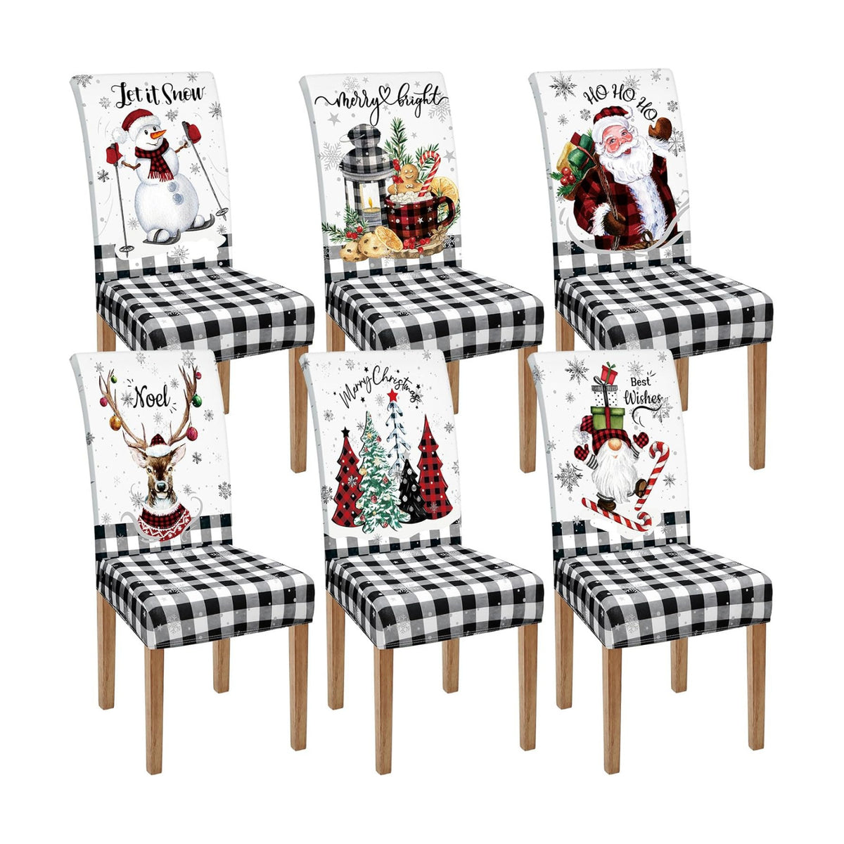 Moukeren 6 Pcs Christmas Plaid Chair Covers Dining Chair Slipcovers
