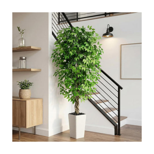 Artificial Ficus Tree Faux Plants Indoor Tall Fake Plants / 6FT / White / 6 Inch