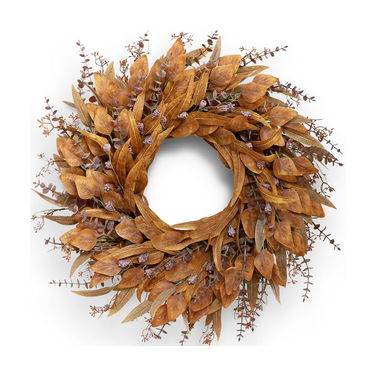 26" Artificial Fall Eucalyptus Wreath with Seeds for Front Door(Orange)