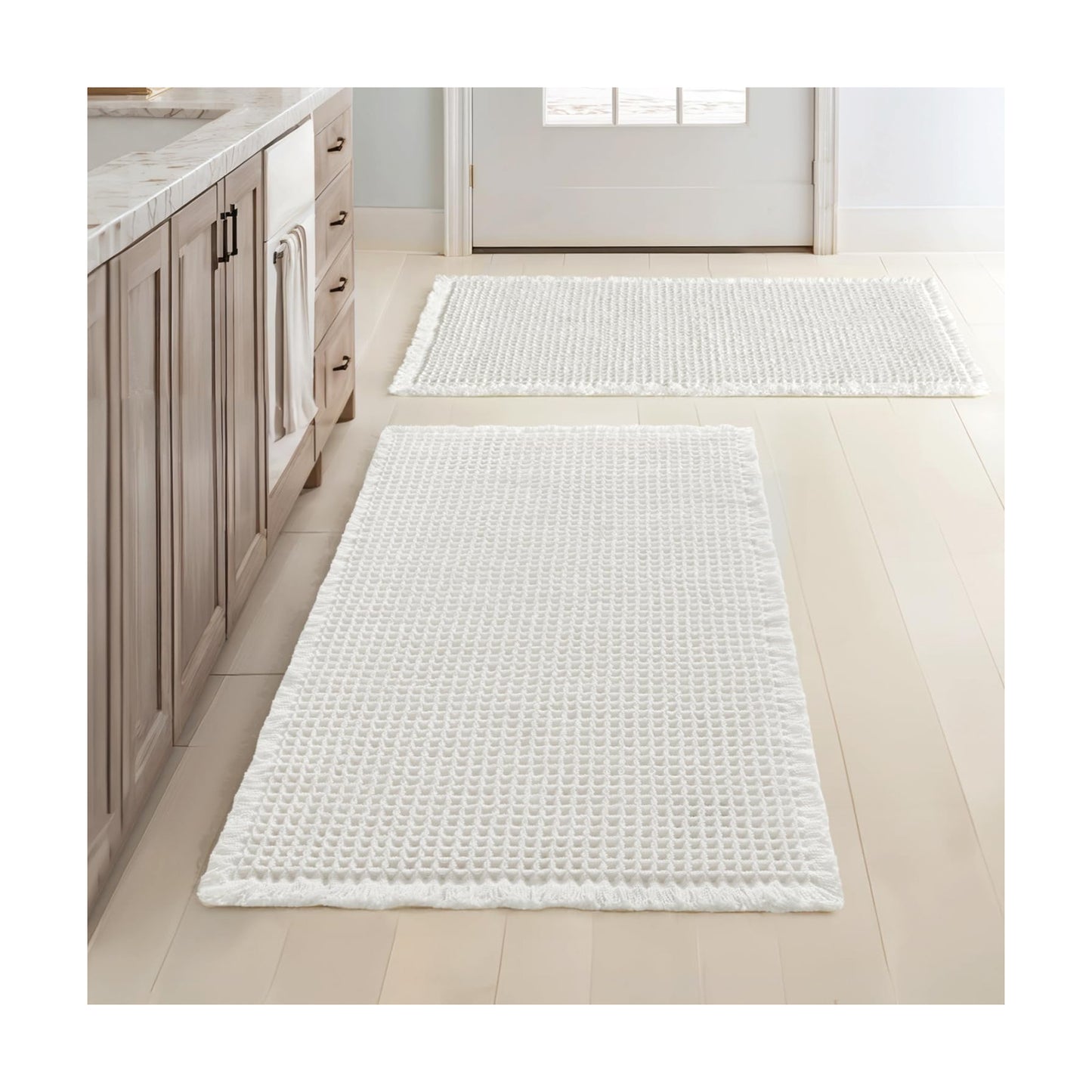 MIULEE Set of 2 Waffle Bathroom Rugs Boho Bath Mat White 24x36 Inch