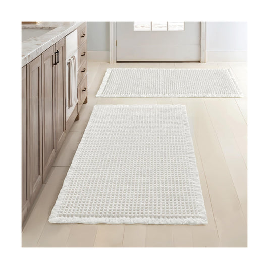 MIULEE Set of 2 Waffle Bathroom Rugs Boho Bath Mat White 24x36 Inch