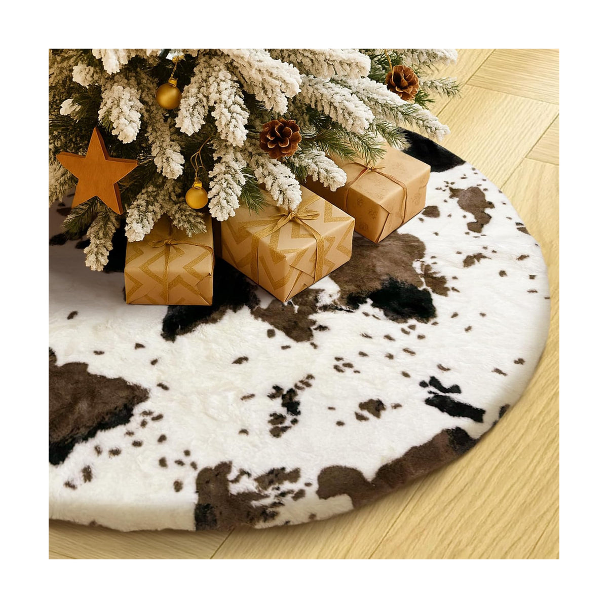 30 Inch Cow Print Christmas Tree Skirt - Soft Fluffy Xmas Tree Mat Round Holiday Decor for Home, Party, Christmas Decorations