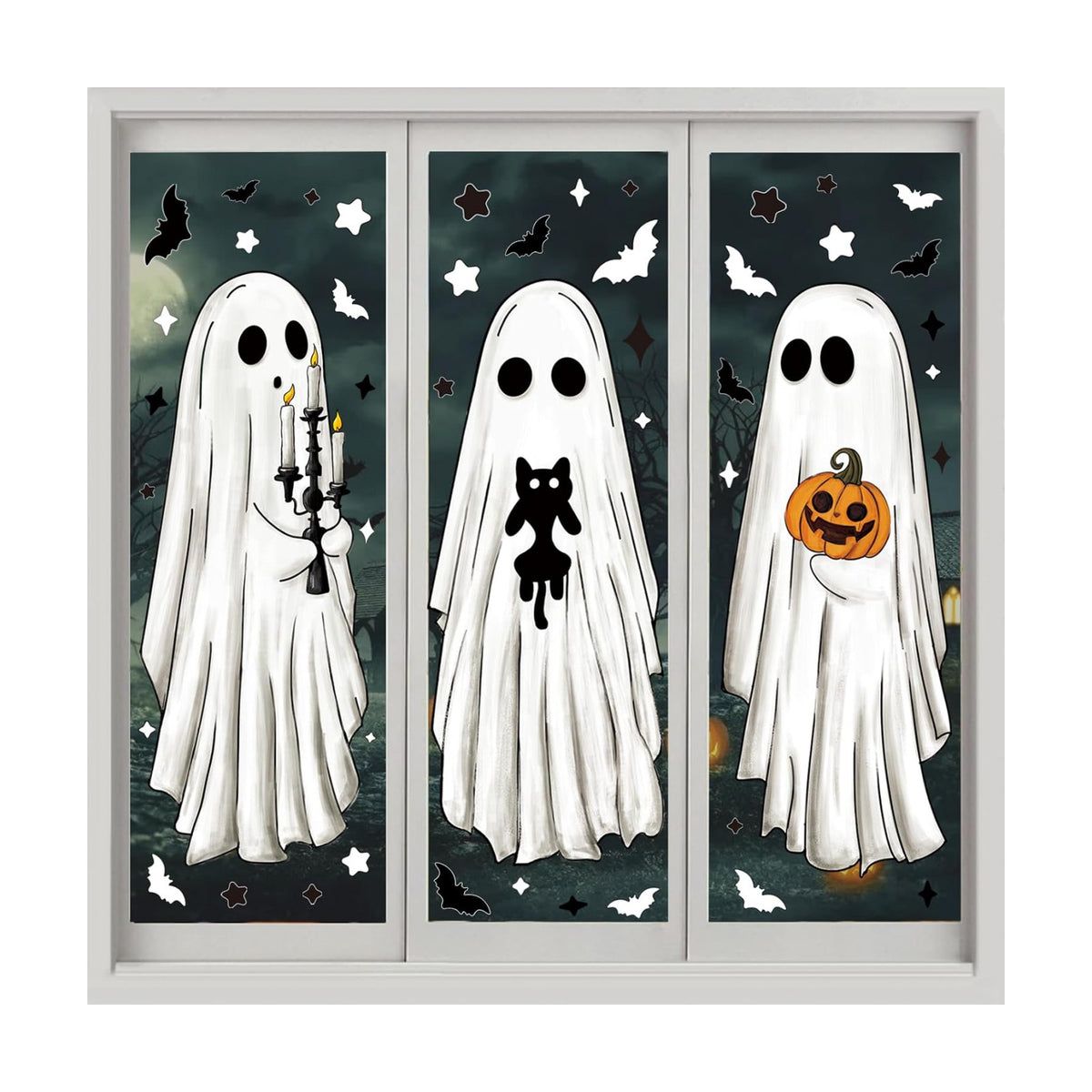 3 Sheets Halloween Large Ghosts Window Clings Decoration