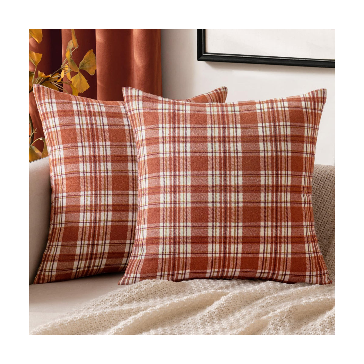 MIULEE Fall Plaid Pillow Covers Scottish Tartan 24x24 Rust Orange