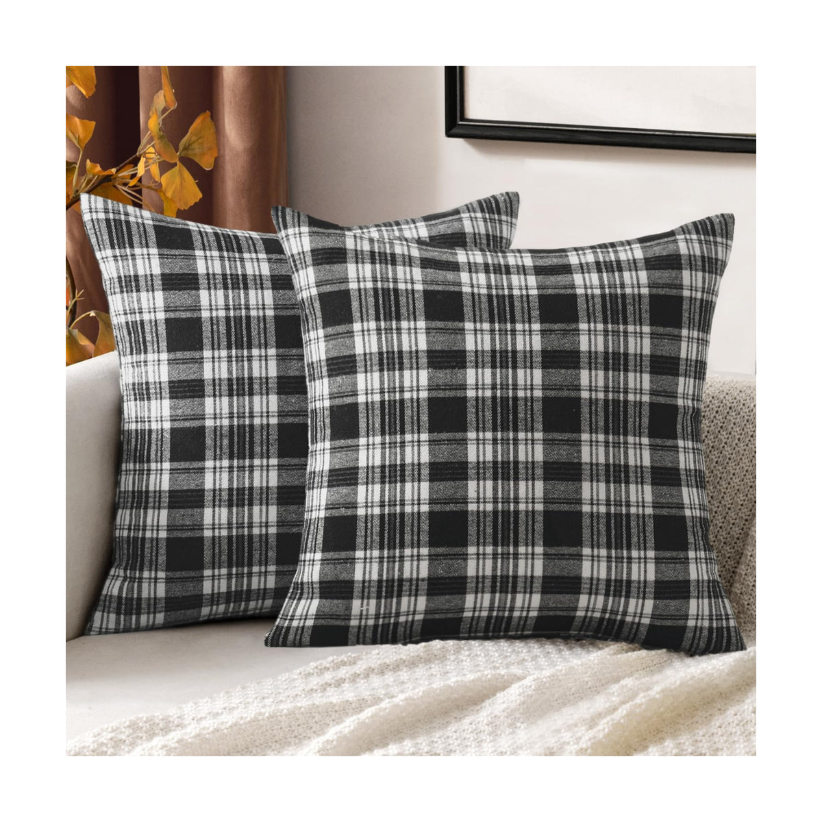 MIULEE Halloween Plaid Pillow Covers Scottish Tartan 16x16 Black and White