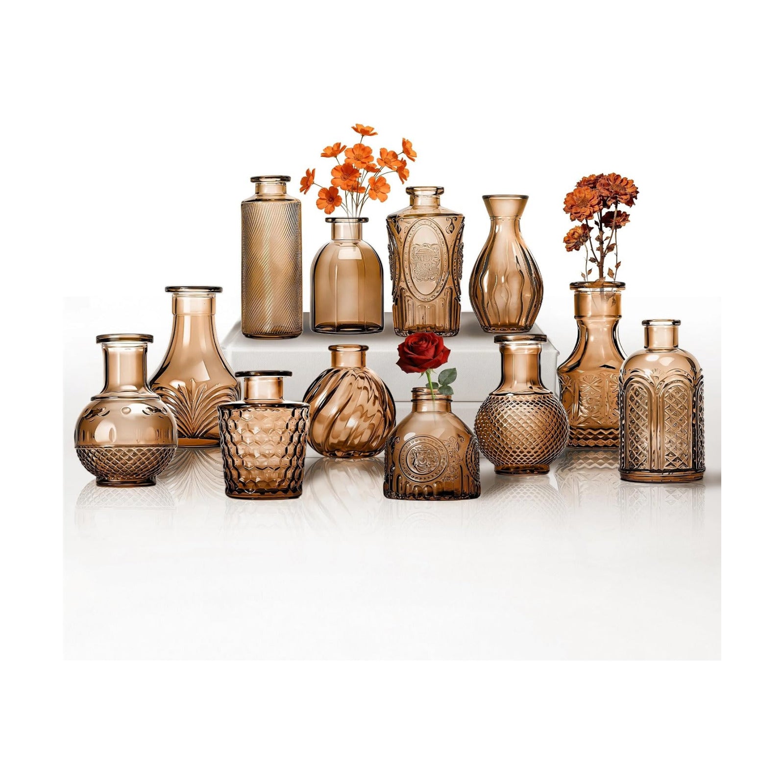 Flowers / Mini Bud Vases Centerpieces / Amber / Set of 12