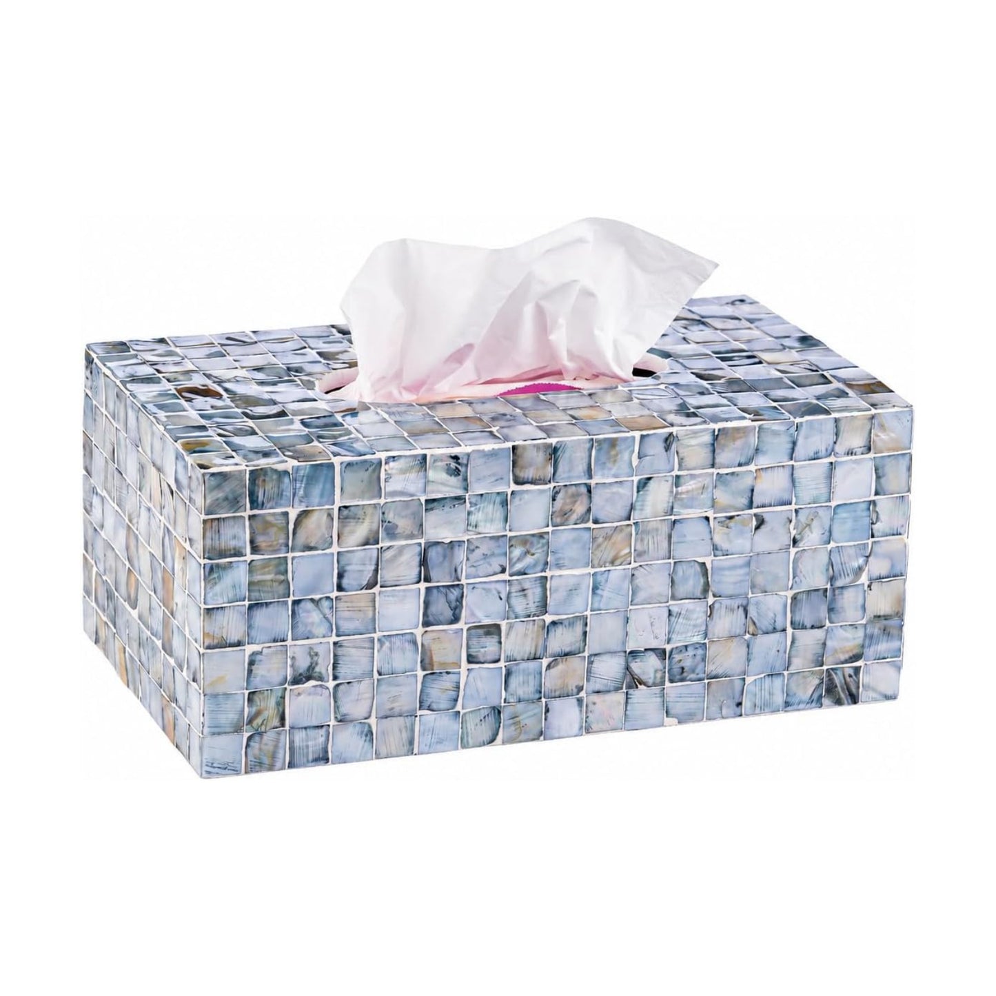 Rectangular Mother of Pearl Tissue Box Capiz Shell Handmade Rectangle Tissue Box / 10.2 x 5.9 / Blue