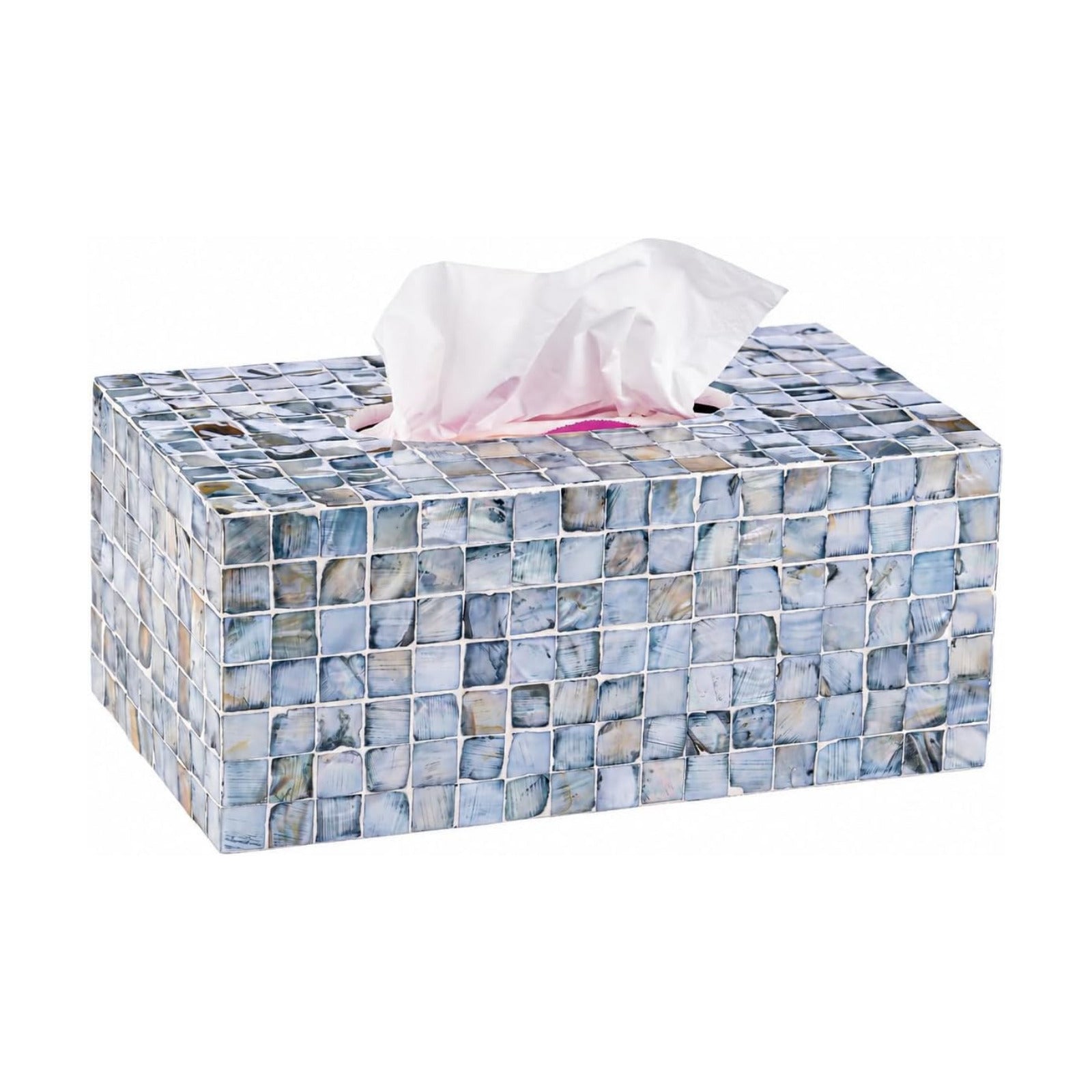 Rectangular Mother of Pearl Tissue Box Capiz Shell Handmade Rectangle Tissue Box / 10.2 x 5.9 / Blue