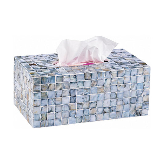 Rectangular Mother of Pearl Tissue Box Capiz Shell Handmade Rectangle Tissue Box / 10.2 x 5.9 / Blue