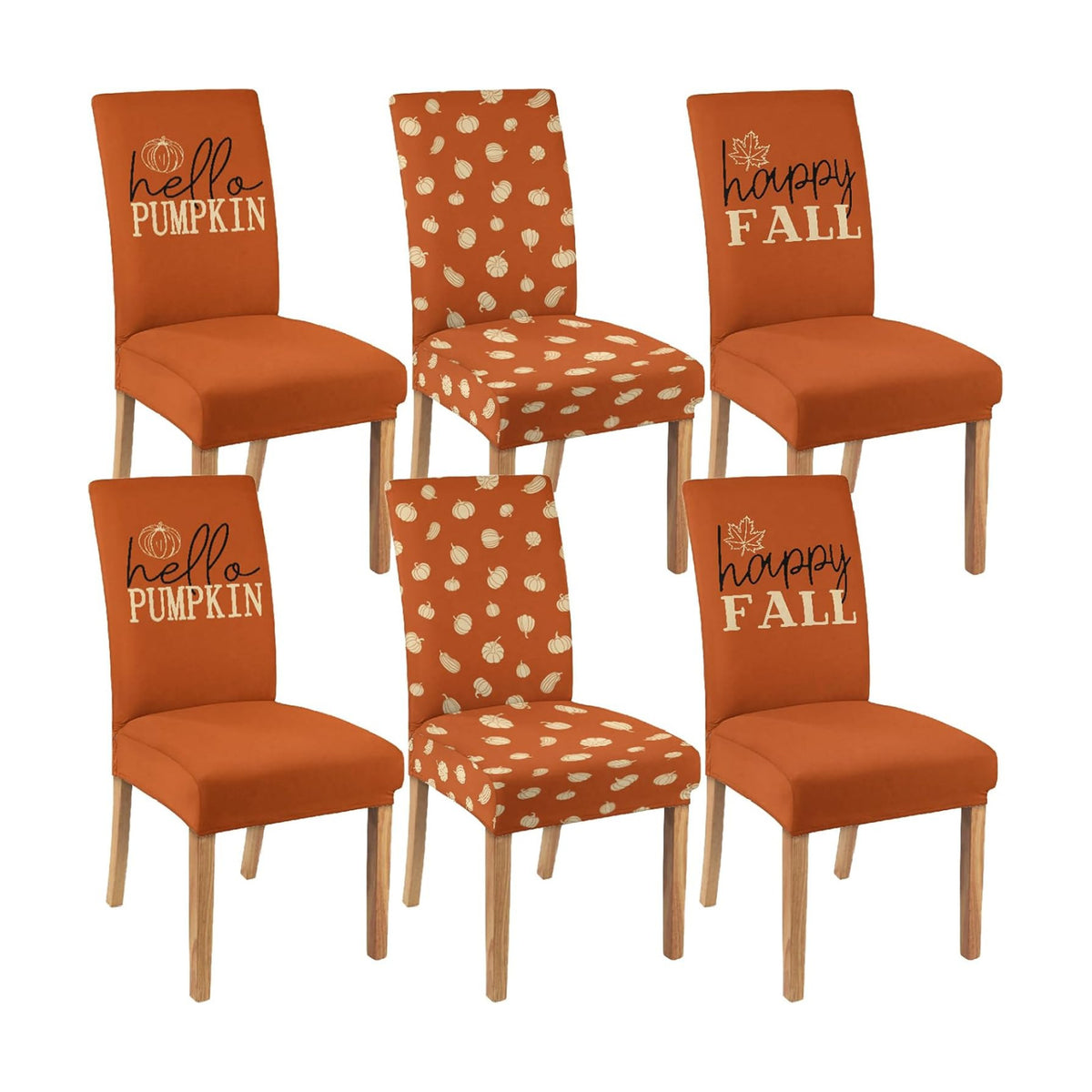 6 Pcs Fall Chair Covers for Dining Room, Thanksgiving Stretch Removable Dining Chair Cover Set of 6, Autumn Pumpkin Chair Slipcovers Seat Protector for Fall Restaurant Decor
