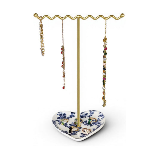 Ceramic Tray / Metal Necklace Holder Organizer for Rings Bracelets Earrings / Blue & White