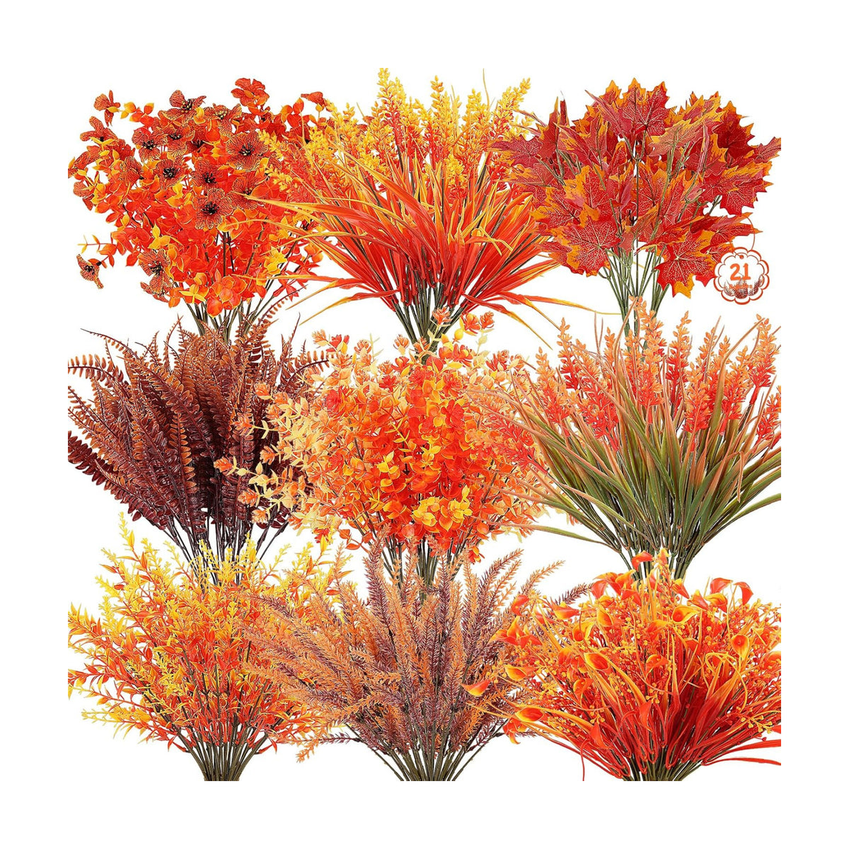 21 Bundles 9 Styles Artificial Fall Flowers for Outdoors Fall Decorations