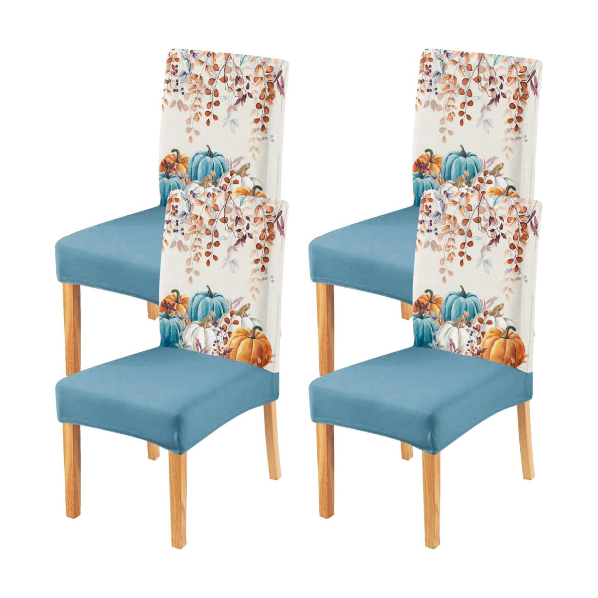 Fall Chair Covers Set of 4,Thanksgiving Parsons Chair slipcovers,Fall Pumpkin Kitchen Dining Room Decor Chair Seat Cover Protectors(Blue Pumpkin,4 Pack)
