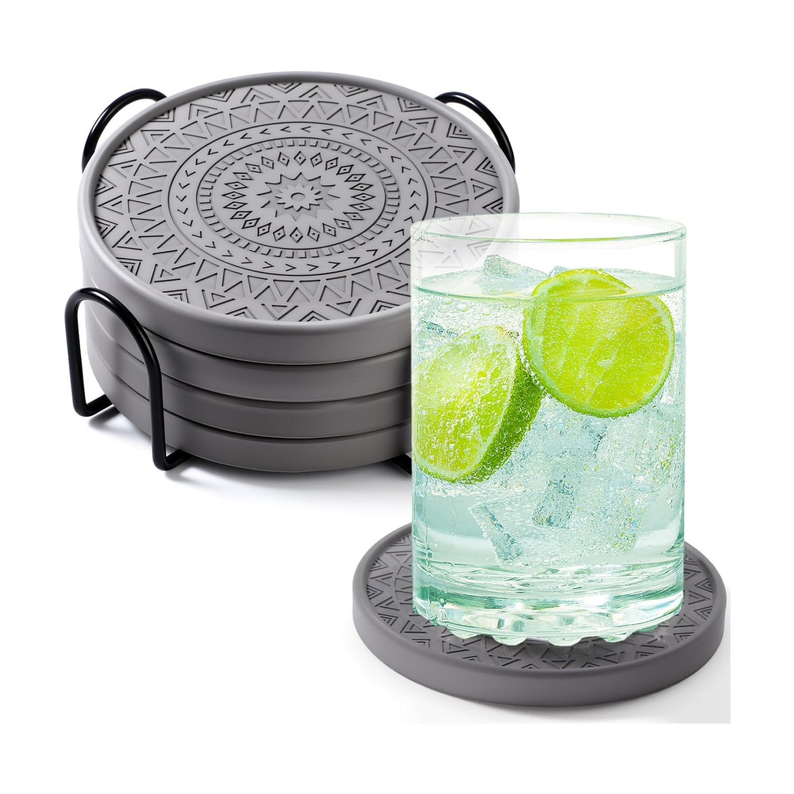 Holder Absorbent Stone Drink Coasters Instant Drying Tray for Tabletop / Black / Set of 4