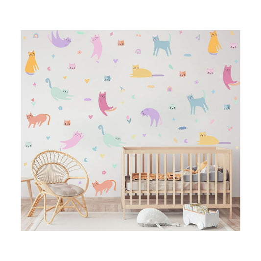 Wall Stickers / Rainbow Flower Vinyl Wall Decals / Colorful Cat