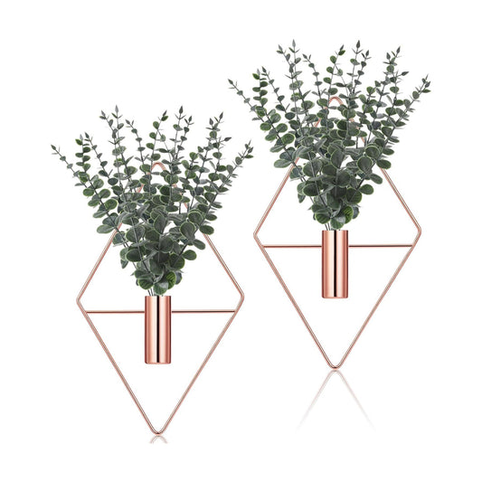 Jexine 4 Pcs Hanging Artificial Planters Wall Decor, Rose Gold, Eucalyptus