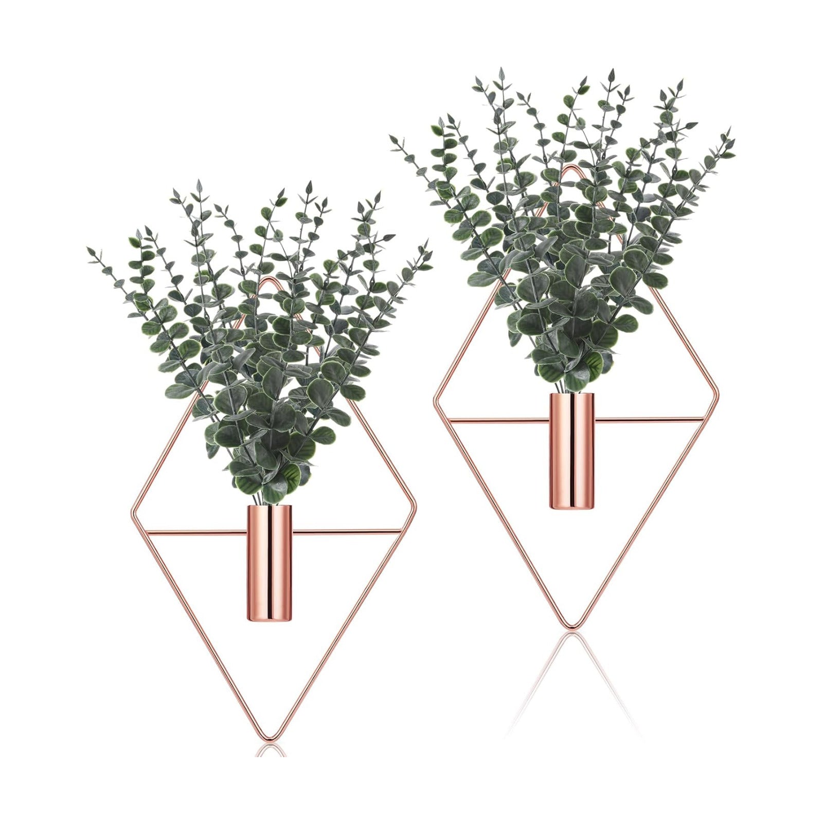 Jexine 2 Pcs Hanging Artificial Planters Wall Decor, Rose Gold, Eucalyptus