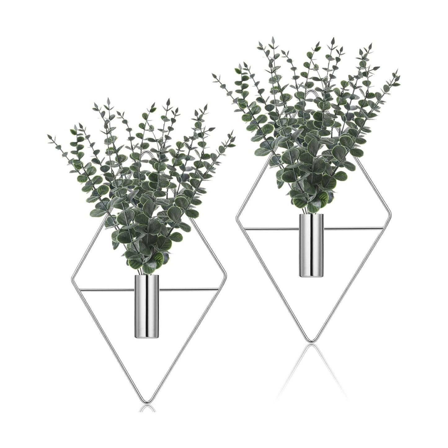 Jexine 4 Pcs Hanging Artificial Planters Wall Decor, Chrome, Eucalyptus