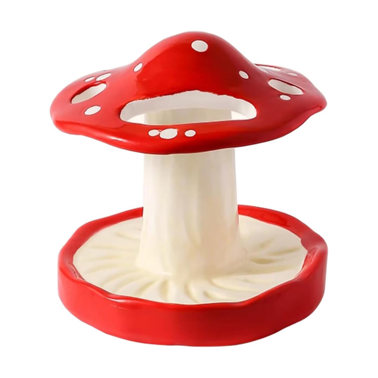 Cartoon Mushroom Ceramic Toothbrush Holder / Red