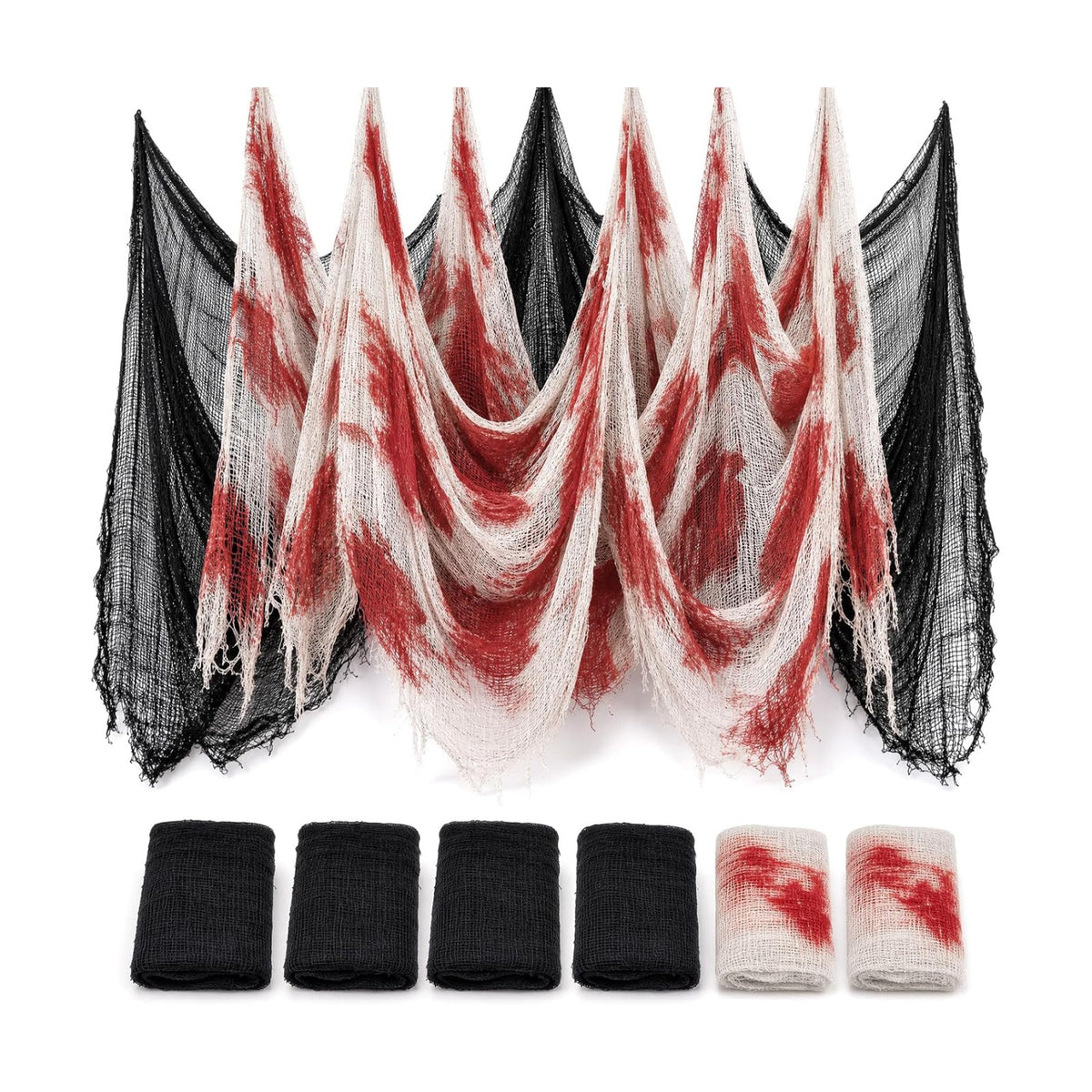 6Pcs Halloween Creepy Cloth 30×72inch, Scary Halloween Fabric Gauze, 2Pcs Blood 4Pcs Black Creepy Cloth for Yard, Doorway, Haunted House Party