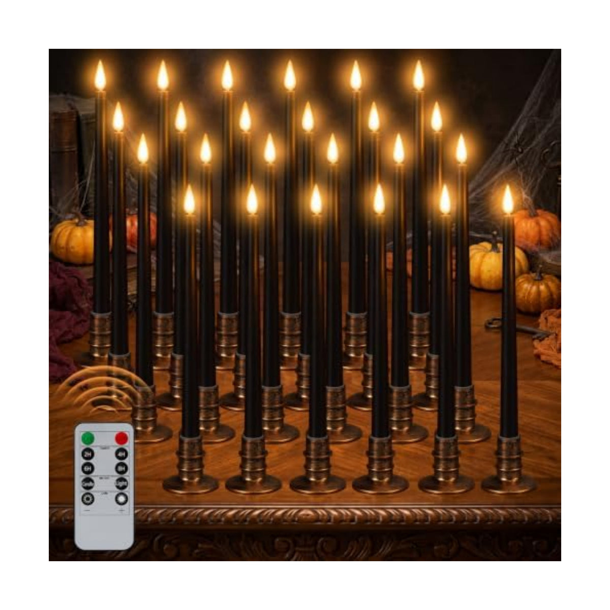 Alphatool 24 Pcs Halloween Black LED Flameless Candles with Remote, Bases