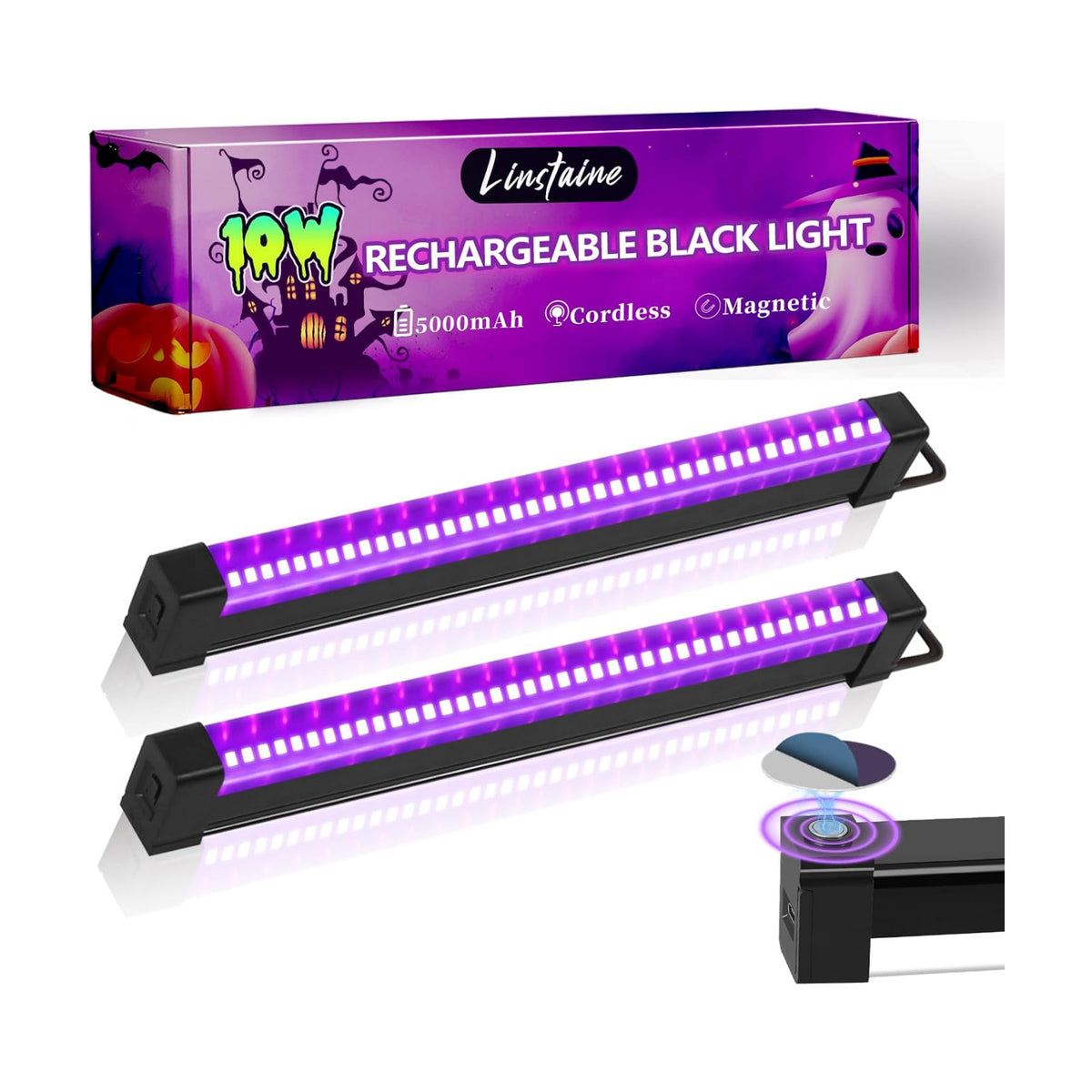 2 Pack Rechargeable Black Light Bar, 5000mAh Large Capacity Battery Powered | for Glow Party, Portable Blacklight Party