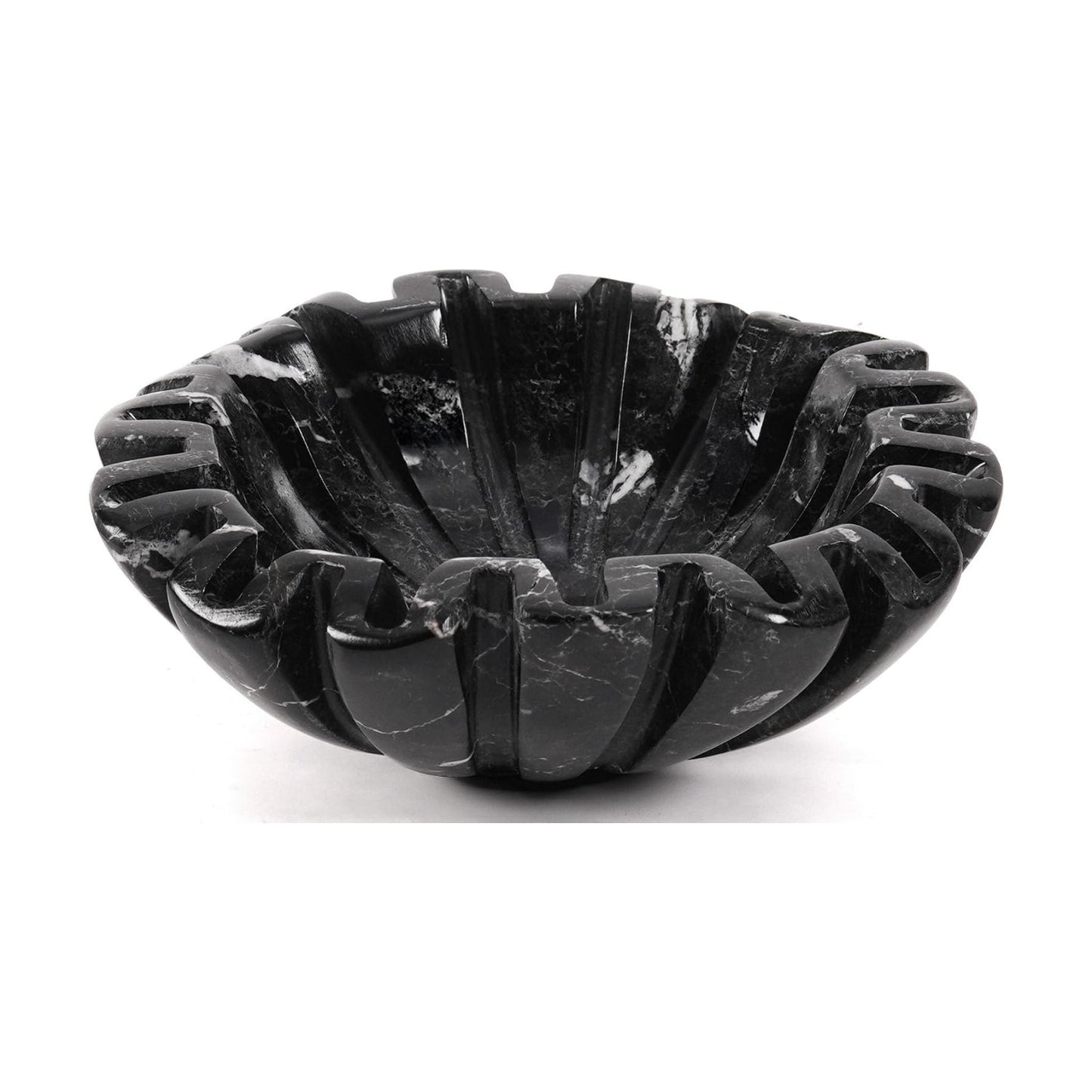 Marble Scalloped Bowl Handmade Ruffle Bowl / Black / 6 Inches