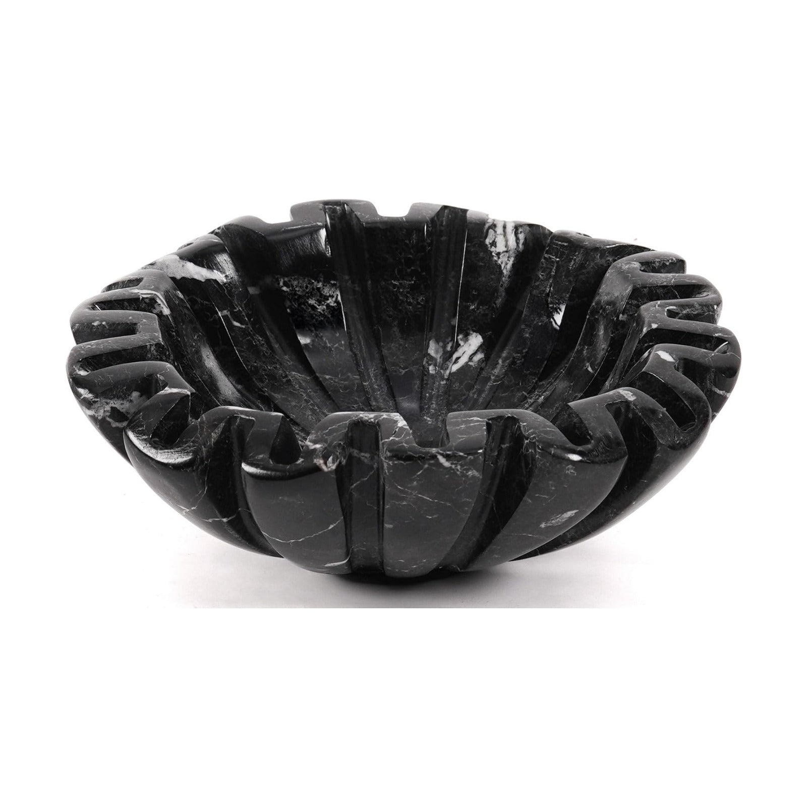 Marble Scalloped Bowl Handmade Ruffle Bowl / Black / 6 Inches