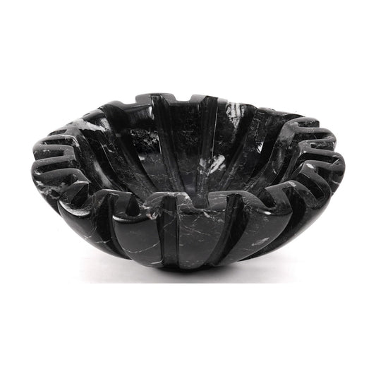 Marble Scalloped Bowl Handmade Ruffle Bowl / Black / 6 Inches