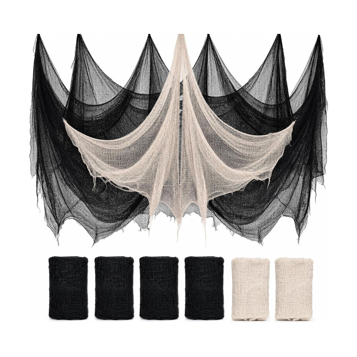 6Pcs Halloween Creepy Cloth 30×72inch, Scary Halloween Decorations Indoor Outdoor, 4Pcs Black Cloth 2Pcs White for Yard, Doorway, Haunted House Party