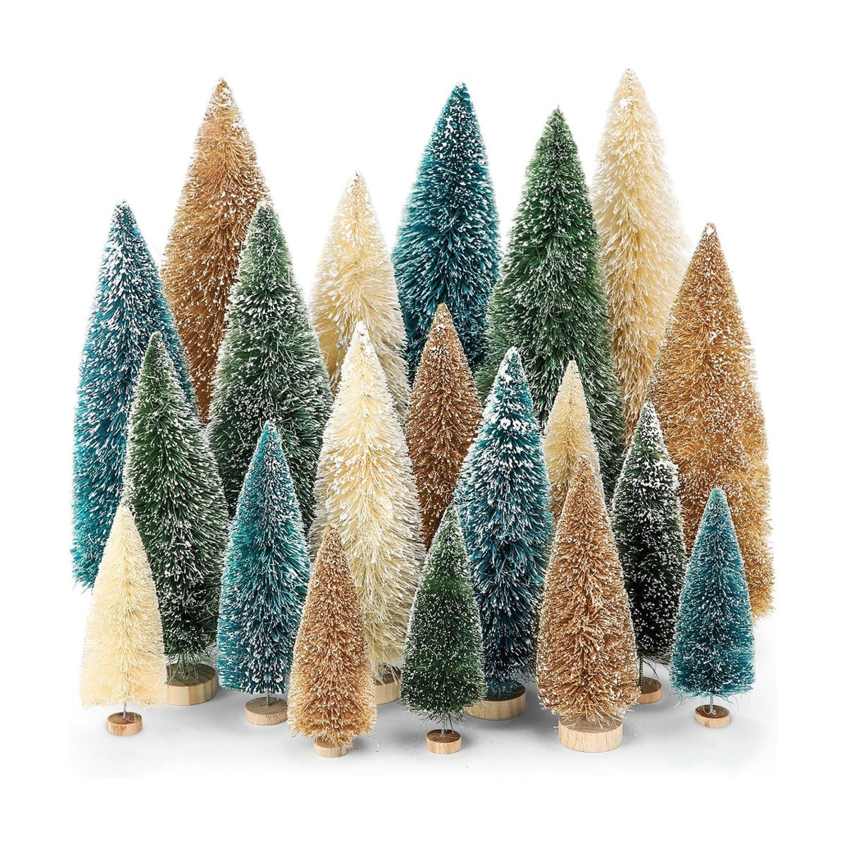 Vinsot 20 Pcs Bottle Brush Christmas Trees Miniature Tree, Green,Gold