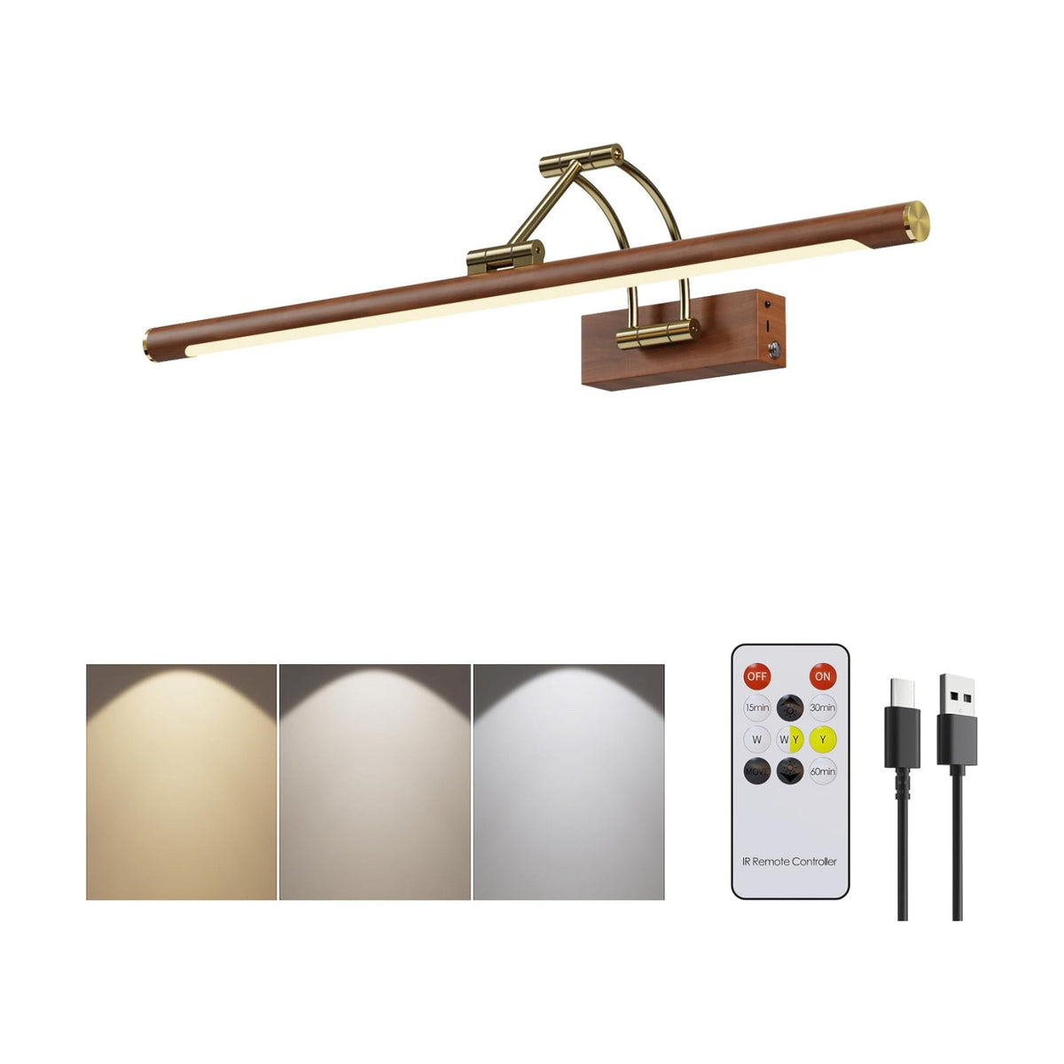 Wireless Picture Lights for Wall Rechargeable,16 inch Battery Operated Art Light for Paintings,3CCT Dimmable with