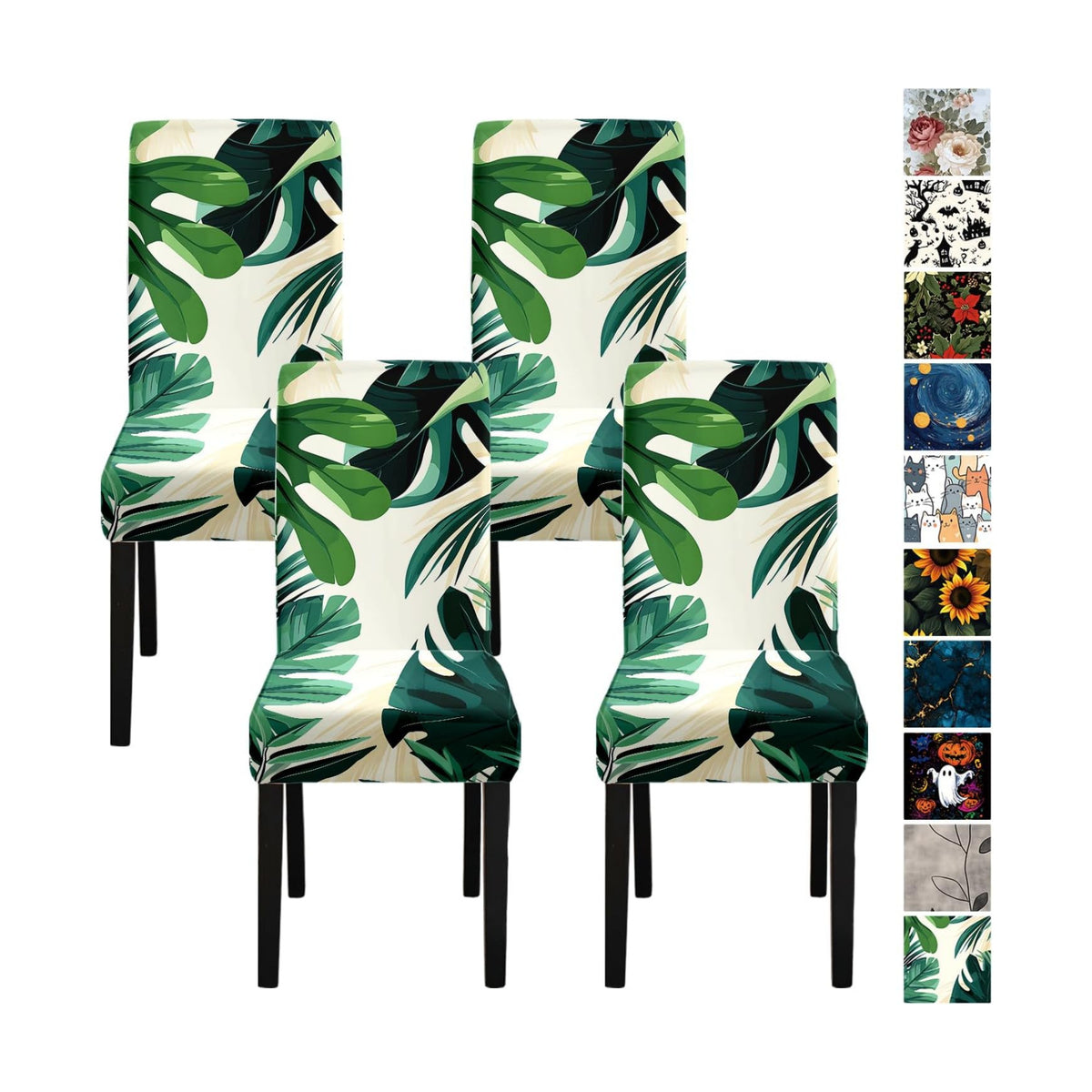 Tropical Leaf Chair Covers for Dining Room – Stretch Removable Washable Seat Slipcovers for Kitchen, Banquet, Wedding, Party – Modern Botanical Green Plant Print Decor,Set of 4