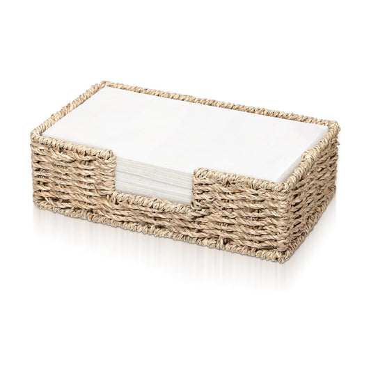 Napkin Holder Disposable Guest Towel Tray Long Seagrass Woven Rattan Wicker Holder Square Napkin
