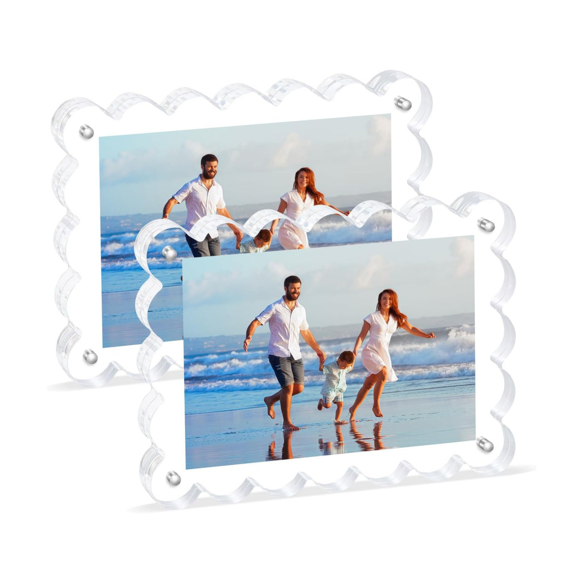 Scalloped Magnetic Picture Frame 4x6 Inch-2Pack Photo Frames | Clear frame,20mm Thick Double-Sided Magnet Design