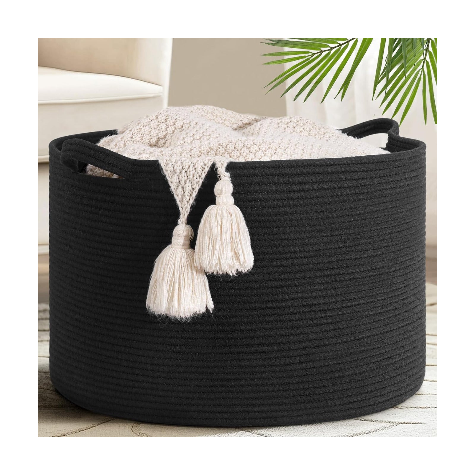 Woven Storage Baskets / Black / 19.7 x 19.7 x 12.6