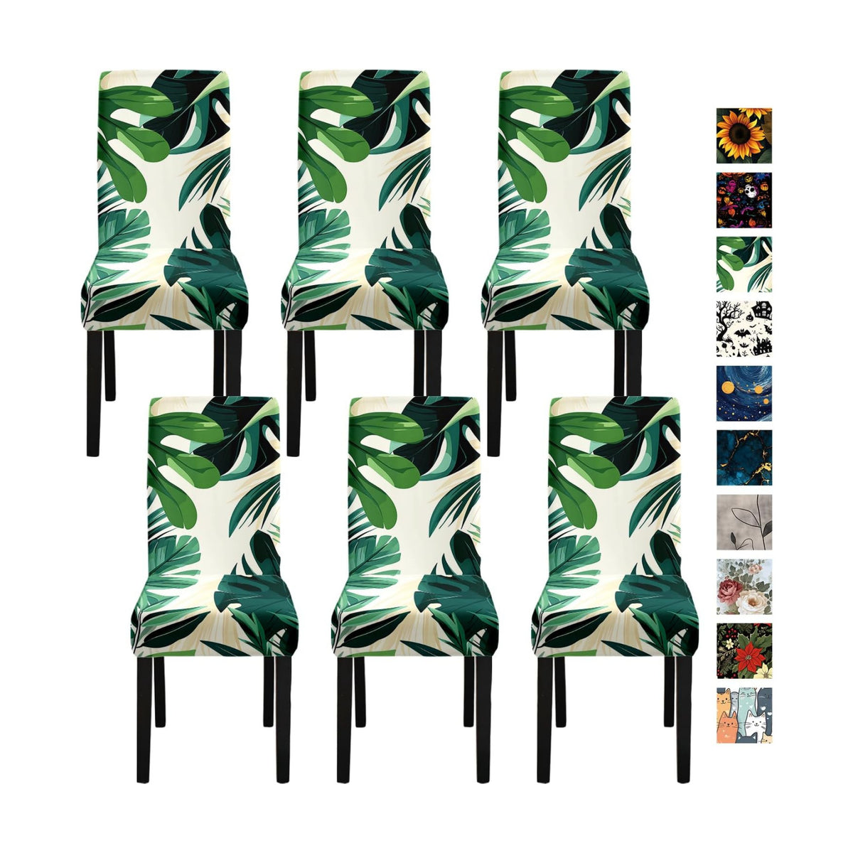 Tropical Leaf Chair Covers for Dining Room – Stretch Removable Washable Seat Slipcovers for Kitchen, Banquet, Wedding, Party – Modern Botanical Green Plant Print Decor,Set of 6
