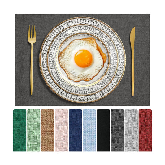 Cloth Placemats Set of 6, Cotton Linen Blend Place Mats, Dark Gray | Machine Washable, Double Layered, Heat Resistant