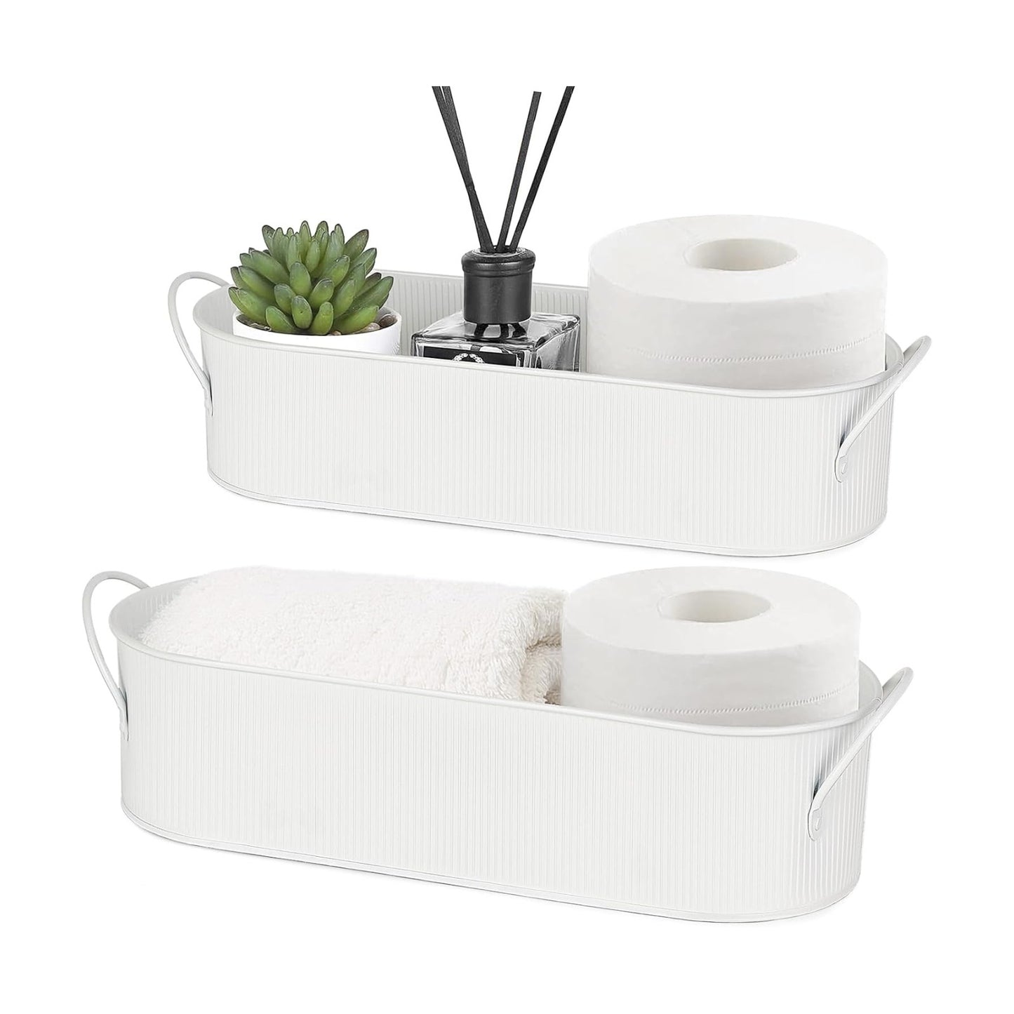 Metal Storage Basket for Toilet Tank Top Bathroom Decor / White