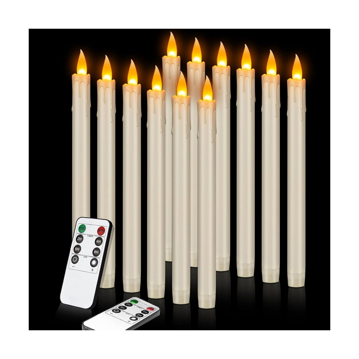 wemarry Flickering Flameless Taper Candles, 10" Fake Taper Candles Battery Operated with Timer, Long Lasting-Ivory