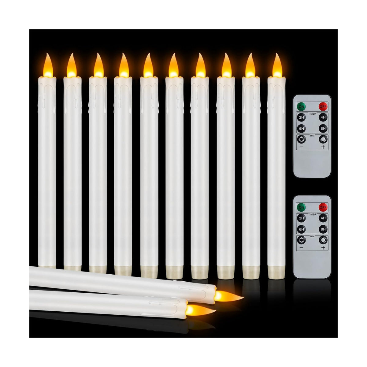 wemarry 12 Pcs Flickering Flameless Taper Candles, 10" Fake Taper Candles Battery Operated with Timer, Long