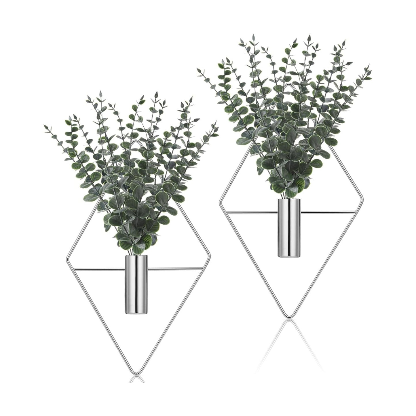 Jexine 2 Pcs Hanging Artificial Planters Wall Decor, Chrome, Eucalyptus