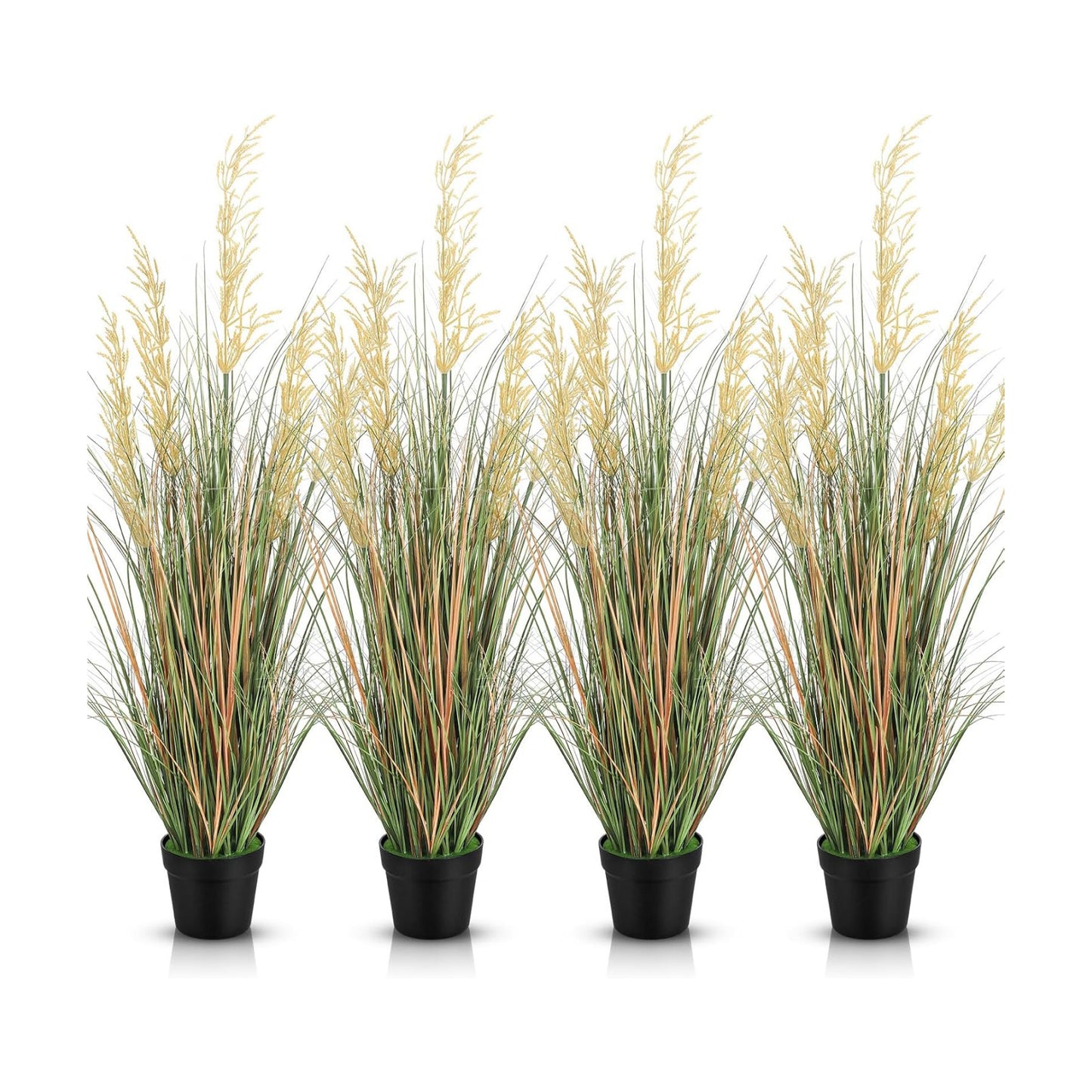 Tall Artificial Grass Plant Potted Artificial Greenery Floor Plants Faux Pampas / 4 Ft / Set of 4
